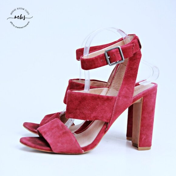 Madewell Octavia Leather Ankle Strap Heeled Sandals Red Women 9 - Picture 4 of 16